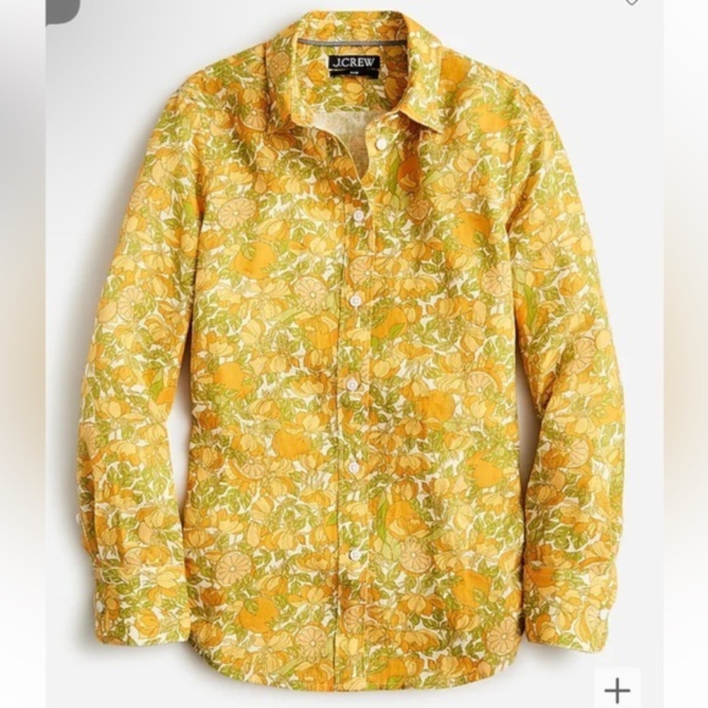 Slim-fit linen shirt in limone print, NWT, size 14